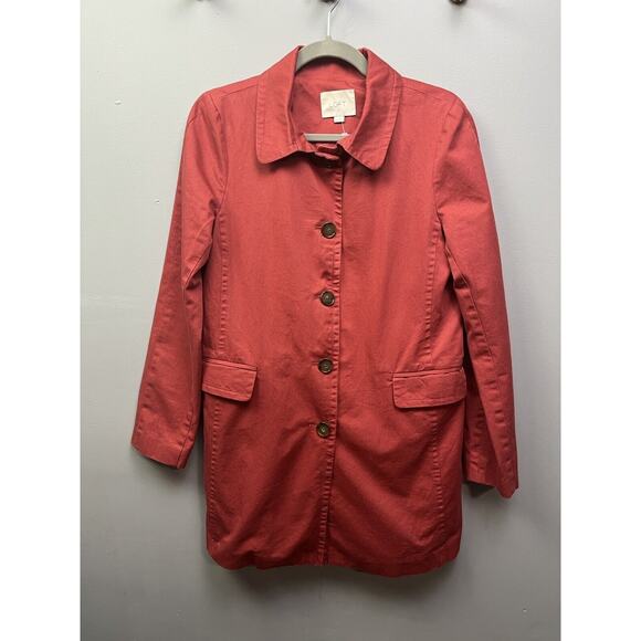 Ann Taylor LOFT Trench Coat Womens Size 4 Button front Lined Red Office - Picture 1 of 7